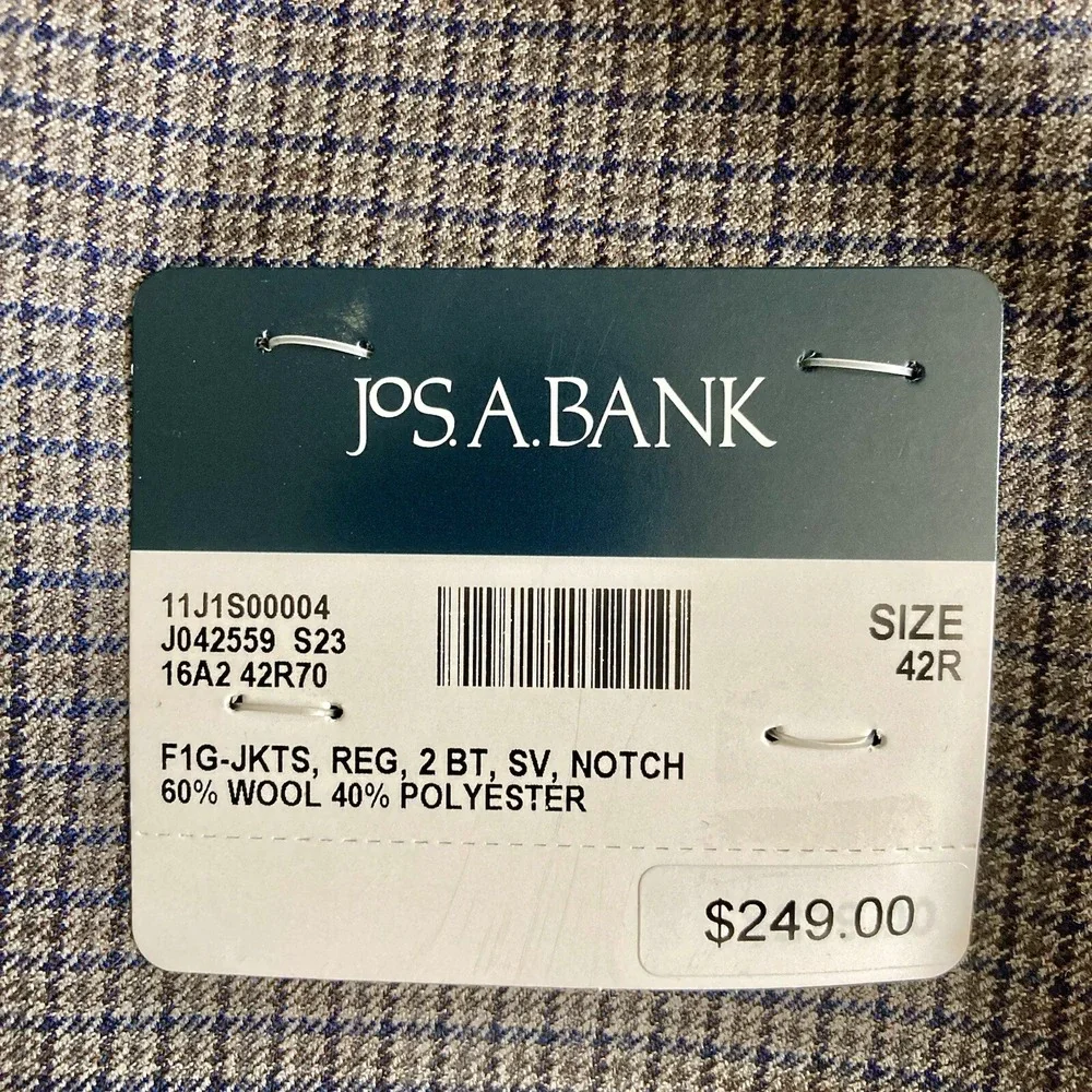 Jos A Bank‎ Mens Blazer 42R Traditional Fit Check Sportcoat D040214